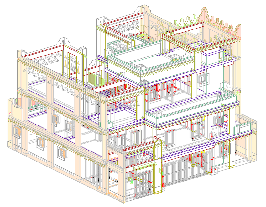 3D 2 Story Architecture House Drawing in AutoCAD