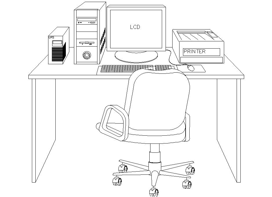 3D Drawing DWG AutoCAD file of the Computer table block,Dowunload the DWG file.