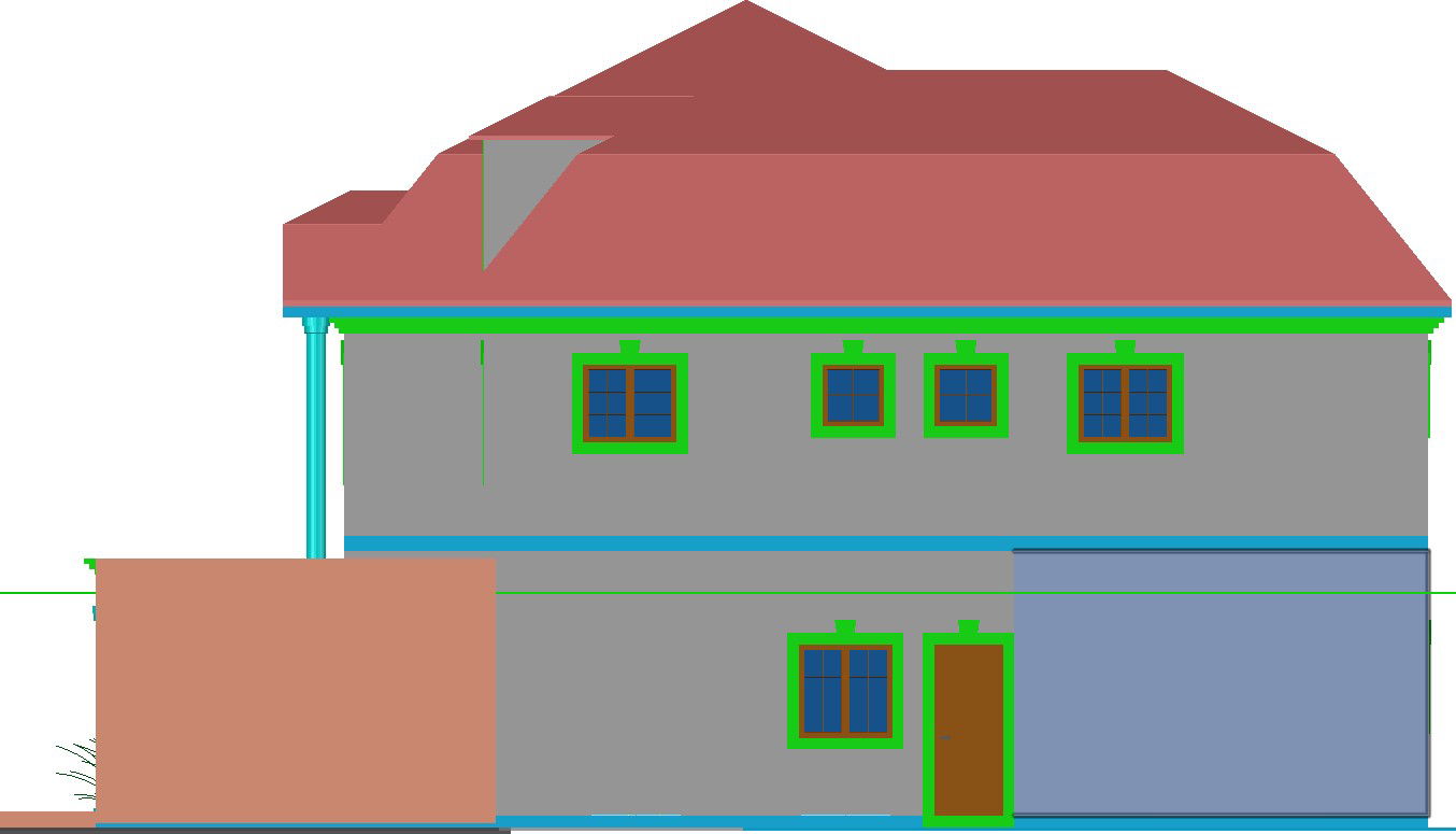 3D Side view of a bungalow.