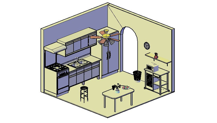 3D View Of Modular Kitchen Layout