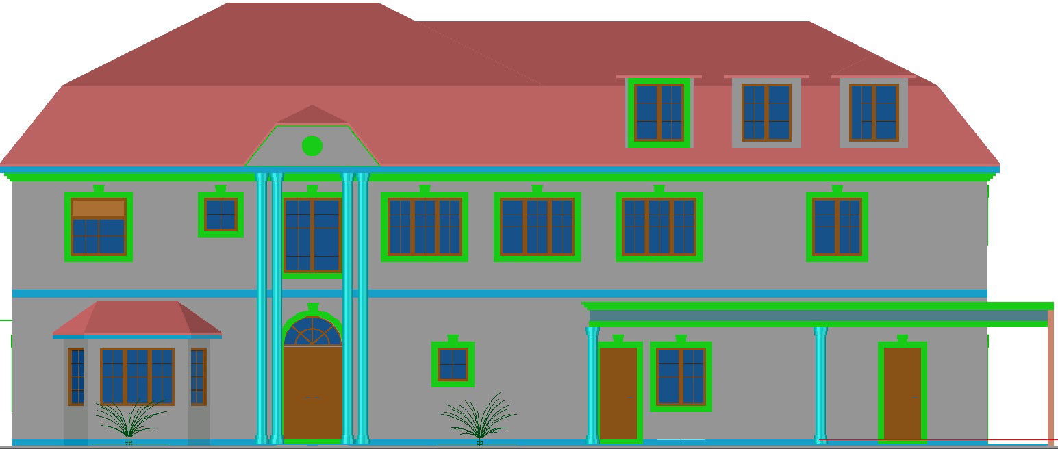 3D front view of a bungalow.