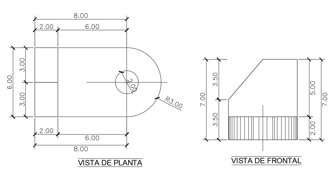 3D object front and top view drawings are given in this file