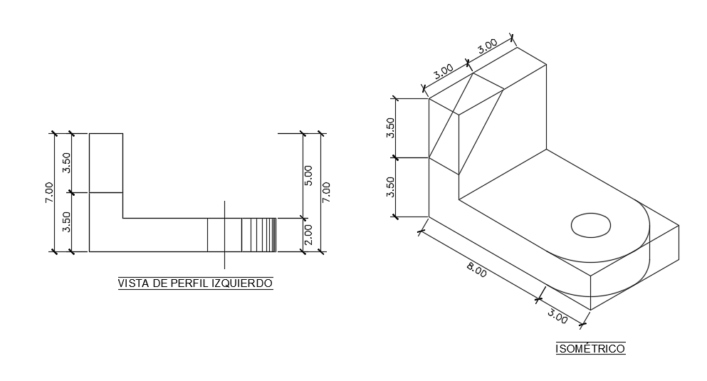 3D object isometric view and left side view 