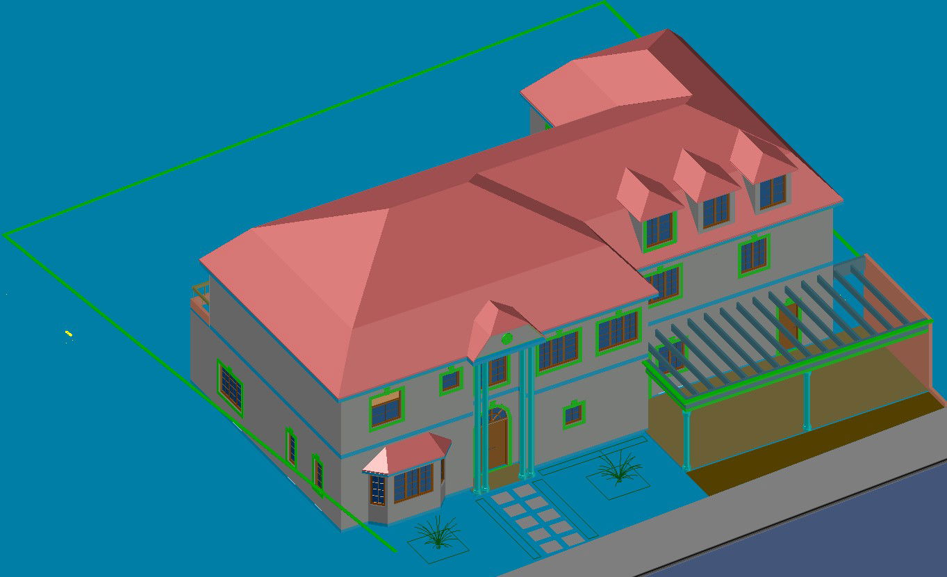 3D view of a bungalow.