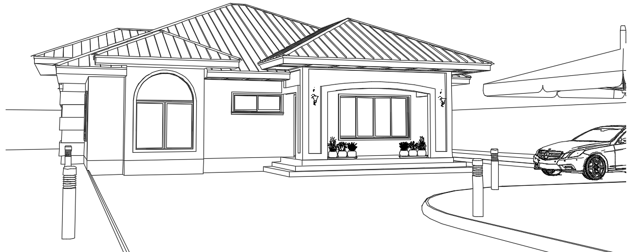 3D view of the 42’x45’ 2bhk house building drawing