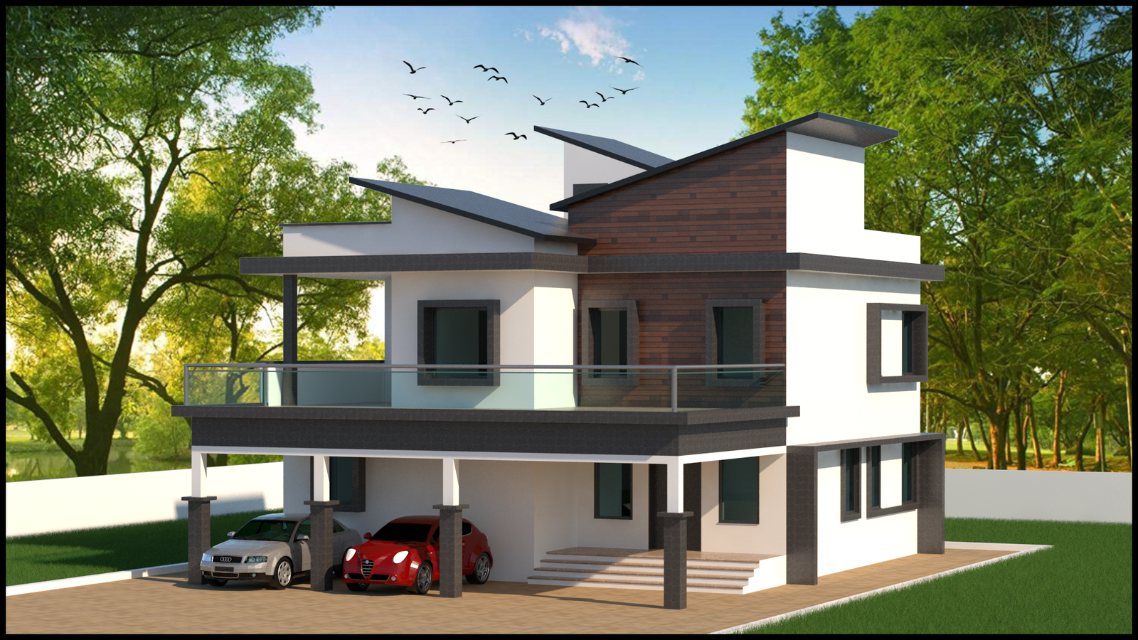 3D villa house design is given in this Revit. Download now.