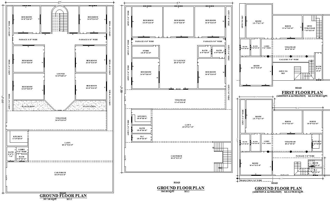 DWG Layout File of 3 Ground Floor House Plan Designs