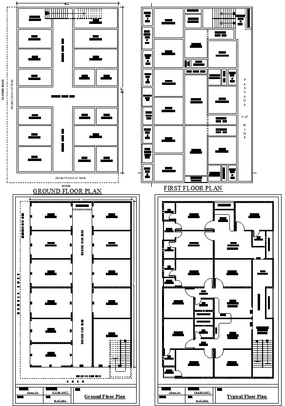 Ground Floor Shop with 3 House Plan in DWG File Format