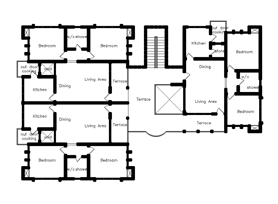 3 Houses with 2BHK plans are given in this Autocad drawing file. Download now.