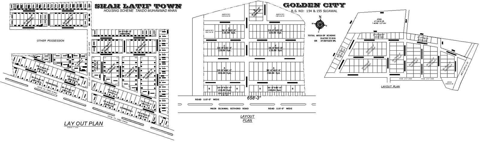 3 Layout Residential Plotting Scheme AutoCAD DWG Download
