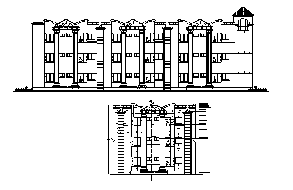 3 Sorey House Apartment Building Elevation Design Download DWG File