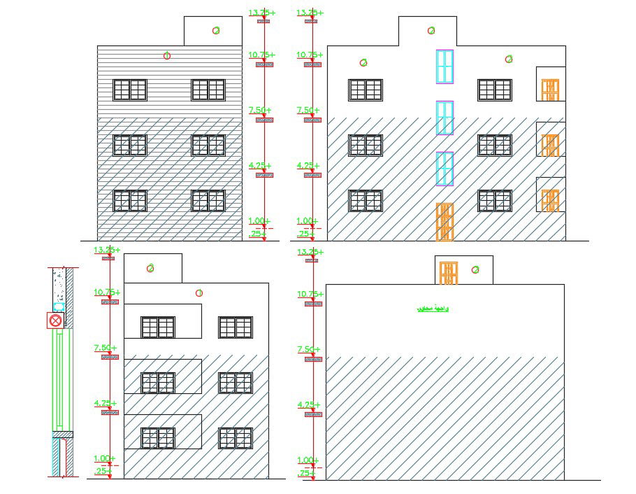 3 Storey Apartment Building Elevation Design DWG File