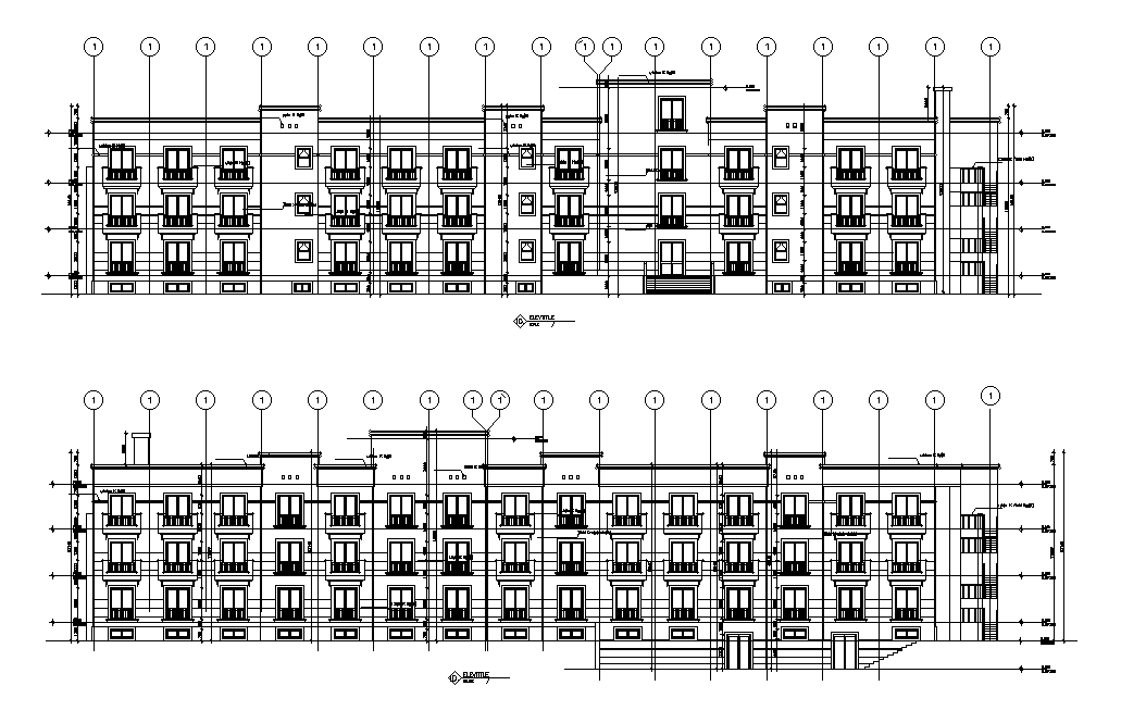 3 Storey Apartment Building Elevation Design Download DWG File