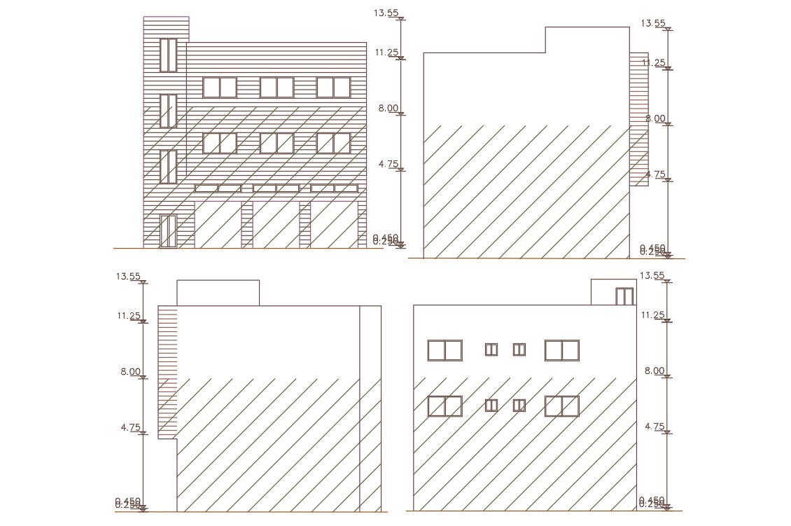 3 Storey Apartment Building Four Side Elevation Design