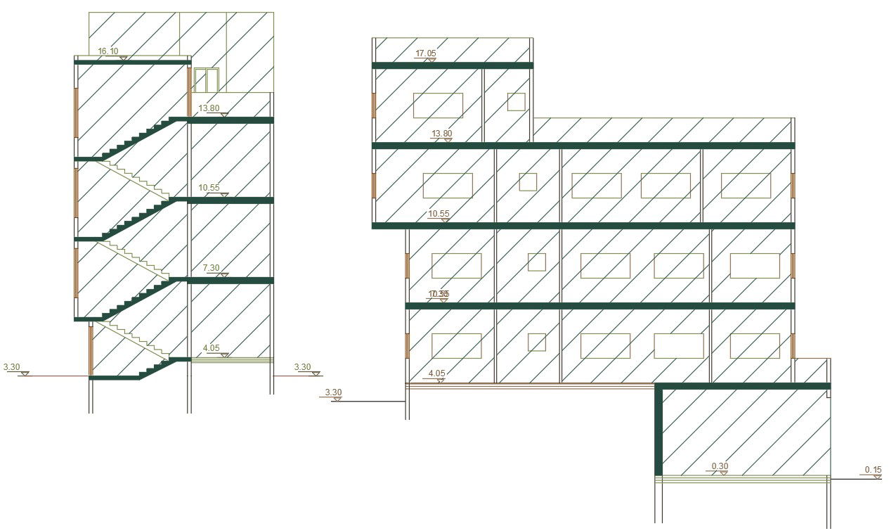 3 Storey Apartment Building Section AutoCAD Drawing