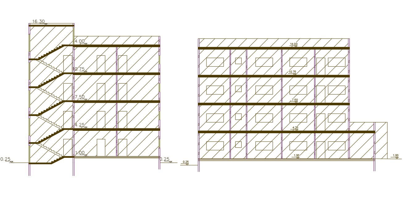 4 Storey Apartment Building Section Drawing CAD File
