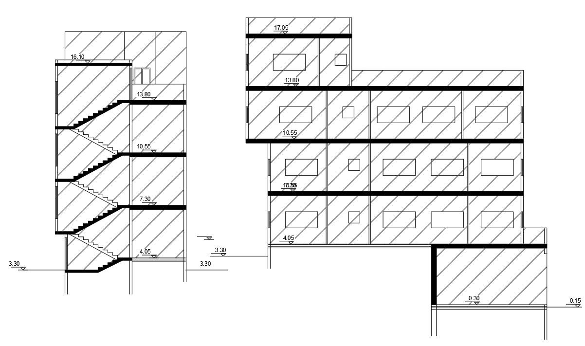 3 Storey Apartment Building Section Drawing