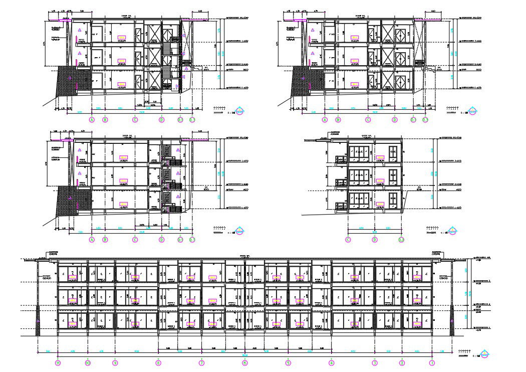 3 Storey Apartment Building Sectional Elevation Drawing DWG File