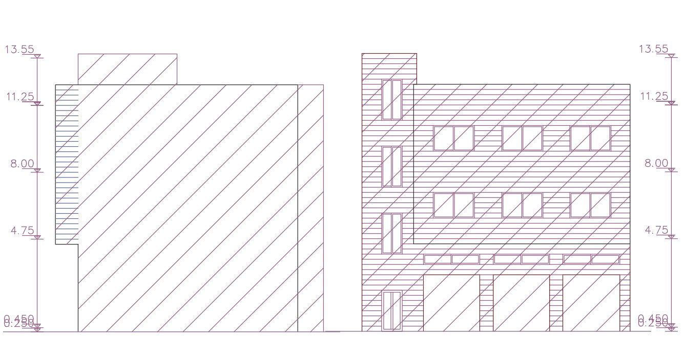 3 Storey Apartment Front And Rear Elevation Design