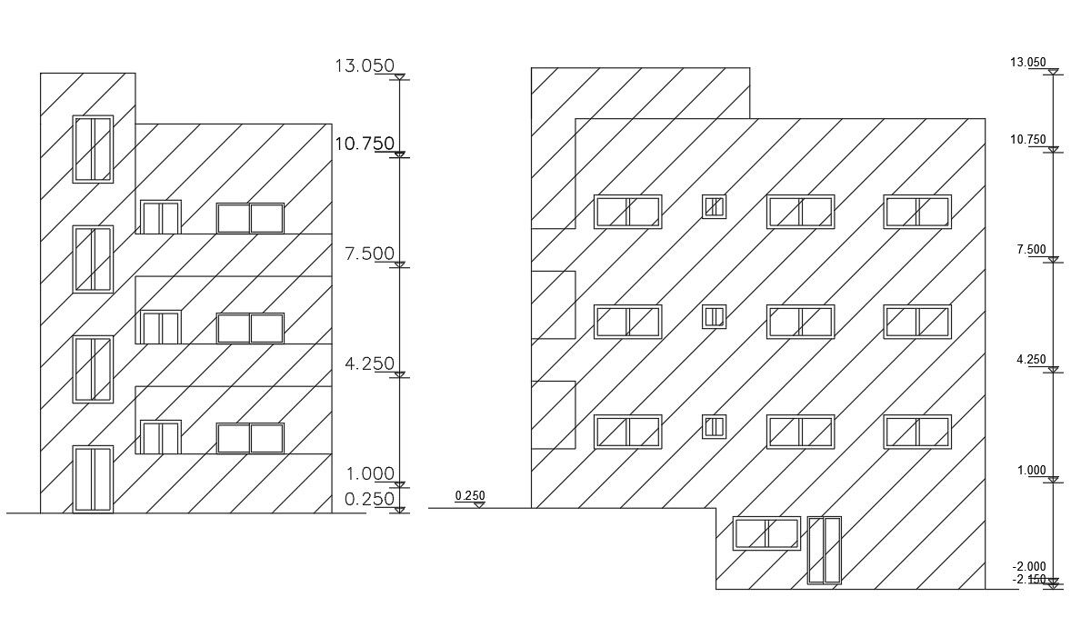 3 Storey Apartment Front And Side Elevation Design