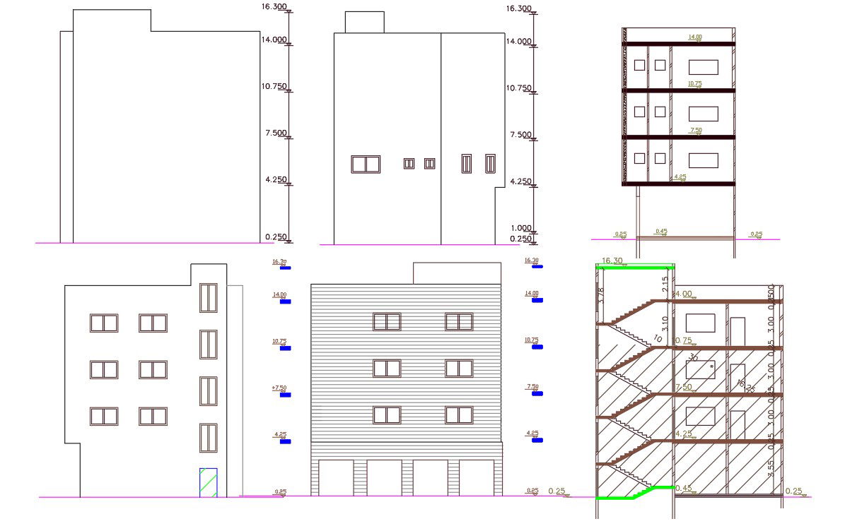 3 Storey Apartment House BuildinG Design AutoCAD Drawing