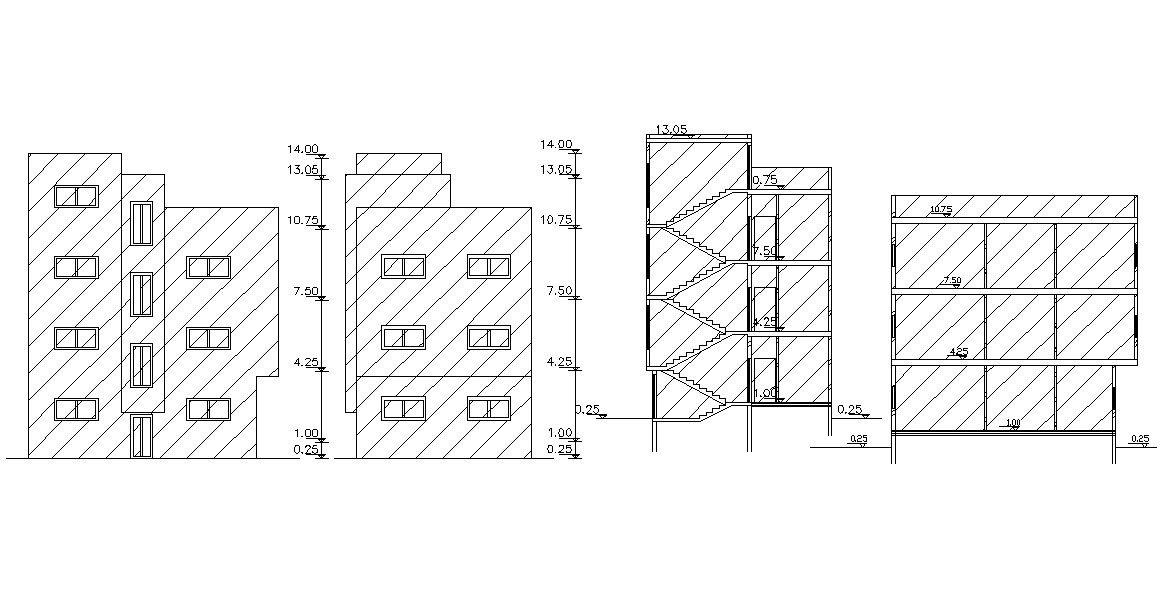 3 Storey Apartment Sectional Elevation Design