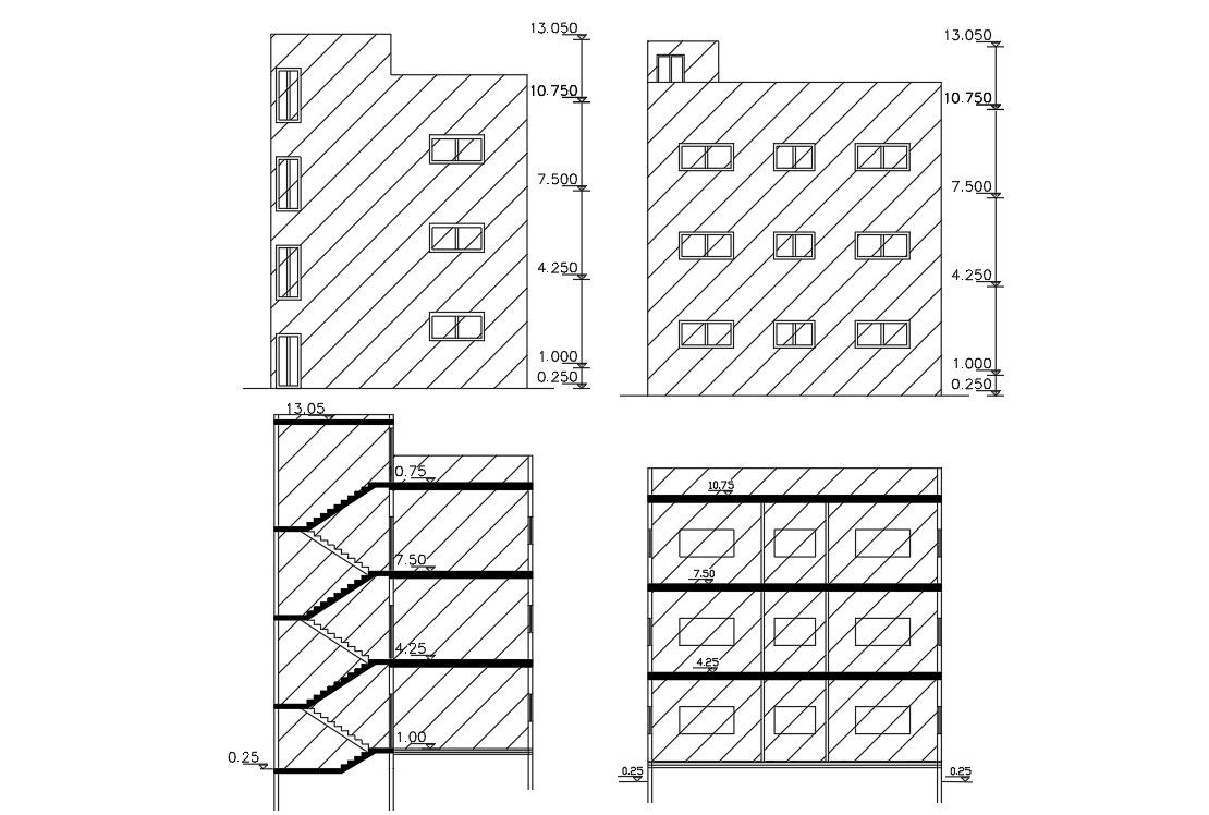 3 Storey Architecture Apartment Building Design DWG File