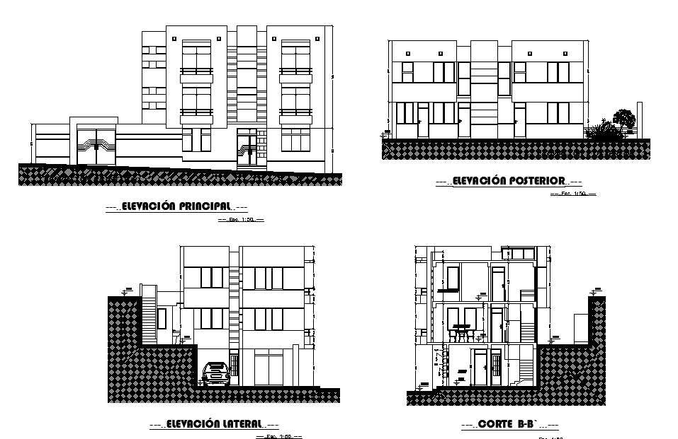 3 Syorey House Building Sectional Elevation Design DWG File