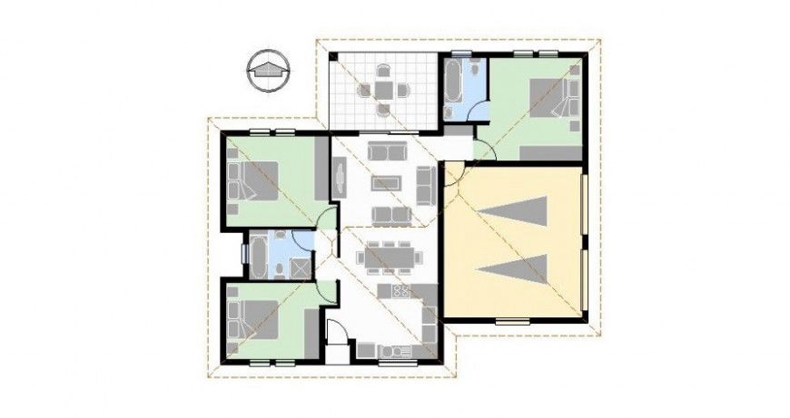 3 BHK residence house drawing cad file