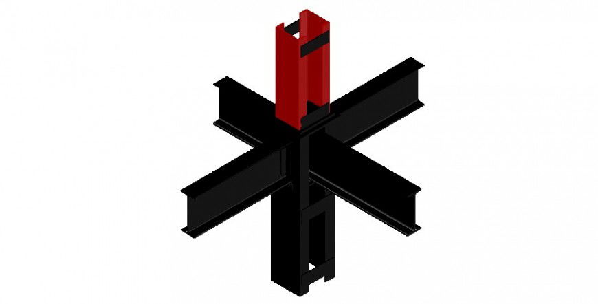 3 d cad drawing of Detail connection column with beams auto cad software