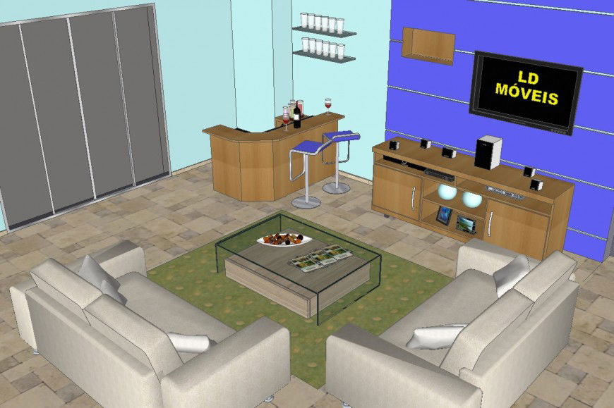 3 d cad drawing of drawing room auto cad software