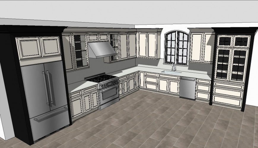 3 d cad drawing of huge spacious kitchen auto cad software