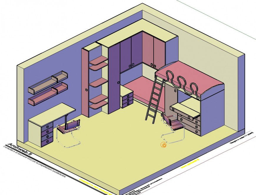 3 D children room plan autocad file