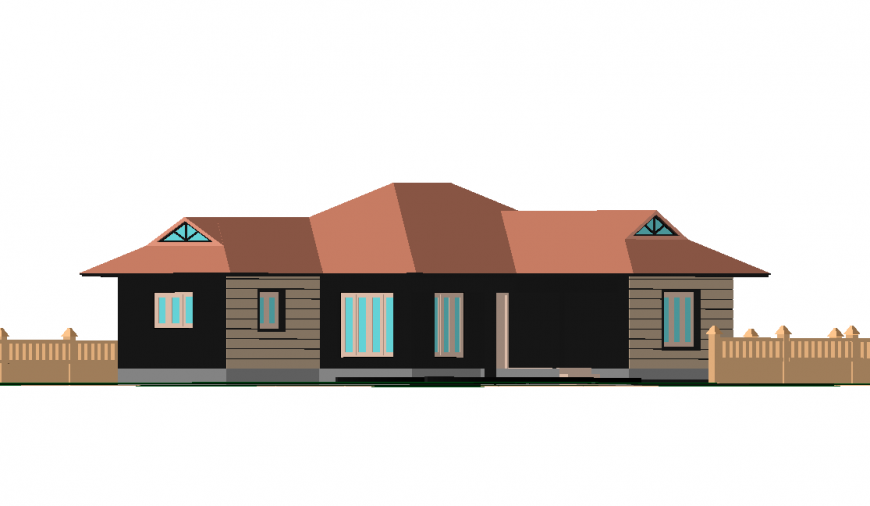 3 D House model front elevation autocad file