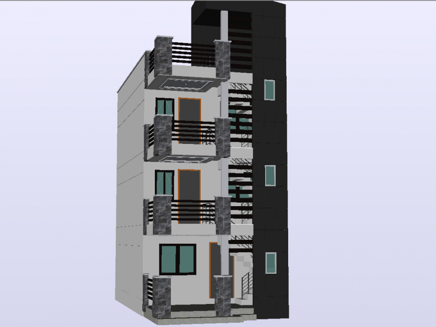 3 D modal apartment front elevation detail dwg file