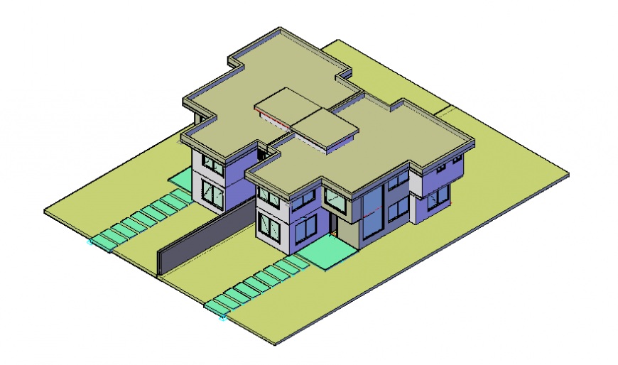 3 d row-house planning detail dwg file