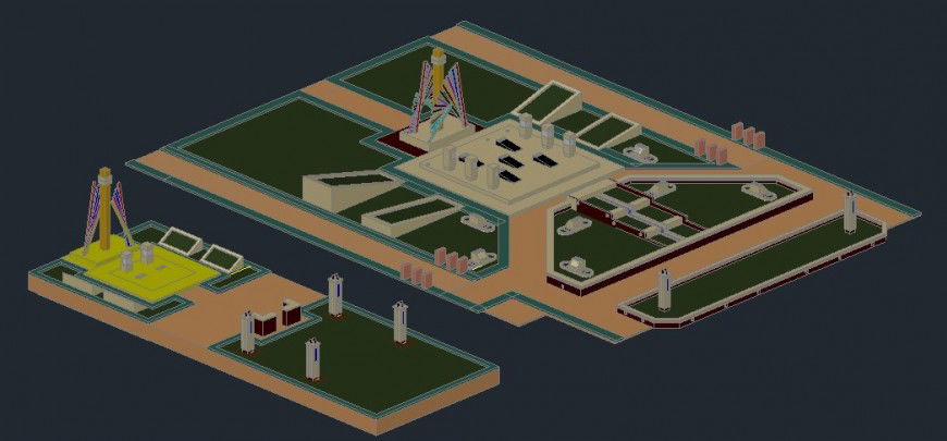 3 d view of urban park Auto Cad software