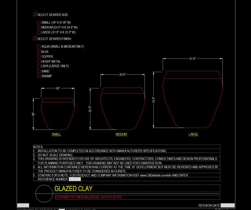 3 different types of pot in dwg file.