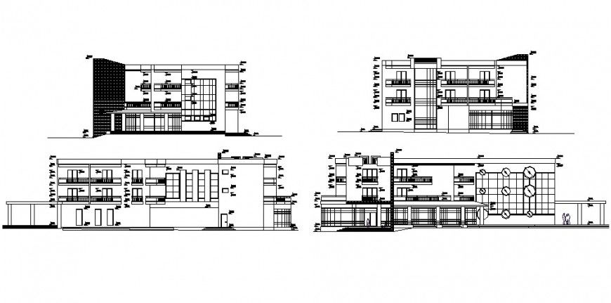 3 floor hotel section and elevation drawing in dwg file.