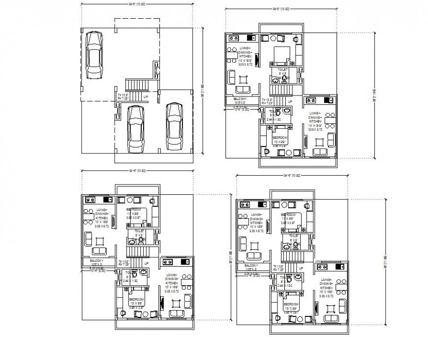 3 floor residence apartment layout plan cad file