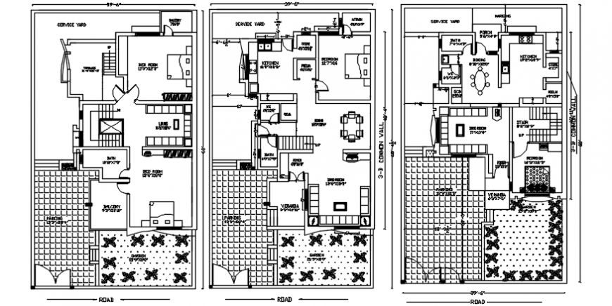 3 level floor detail of residence project autocad file