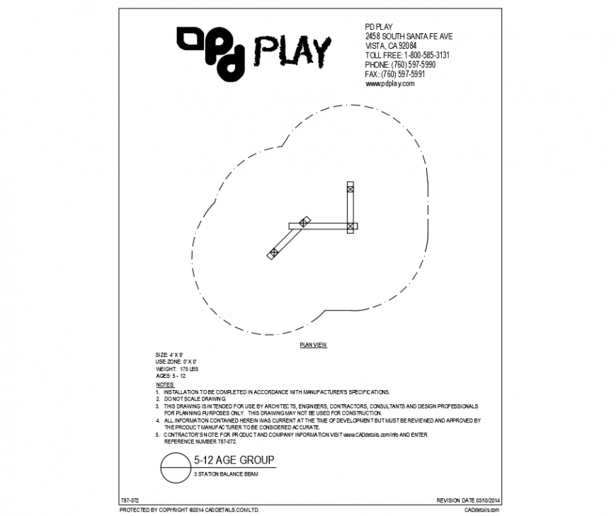 3 Station balance beam play equipment details of garden dwg file