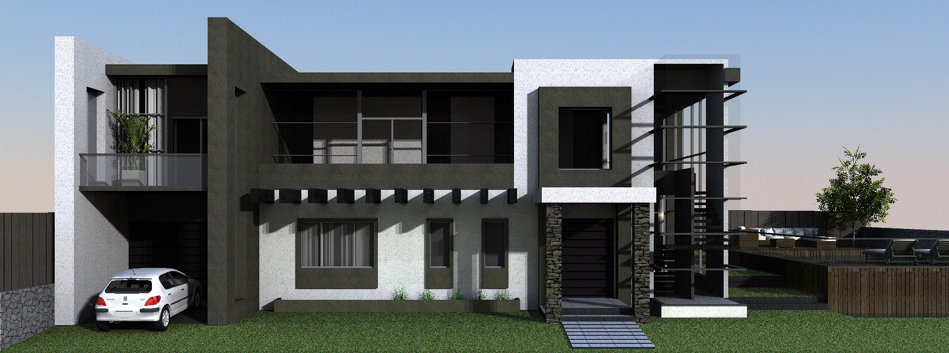 Modern House CAD Drawing with 3D Rendered Architectural View