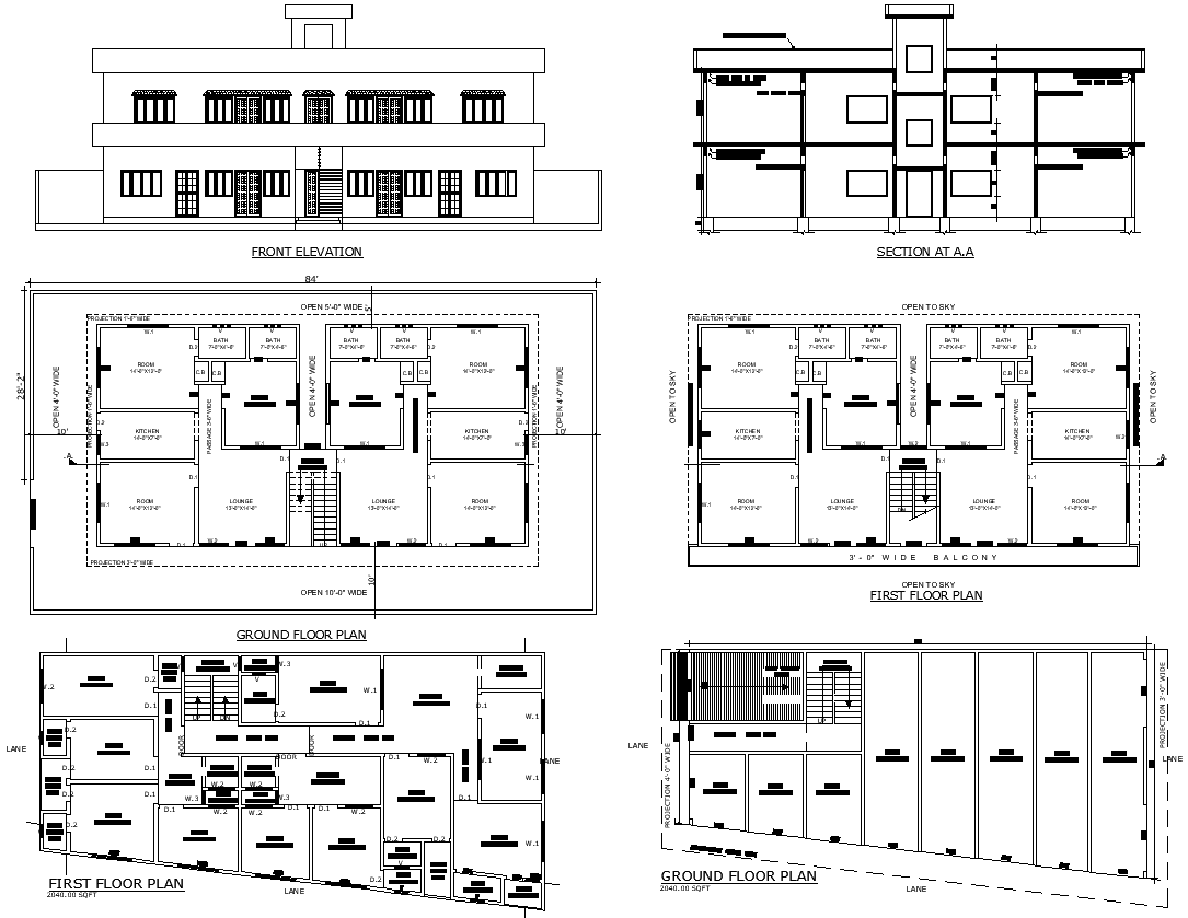 3 and 4 BHK House Plan Design with Ground Floor Shop Layout AutoCAD DWG