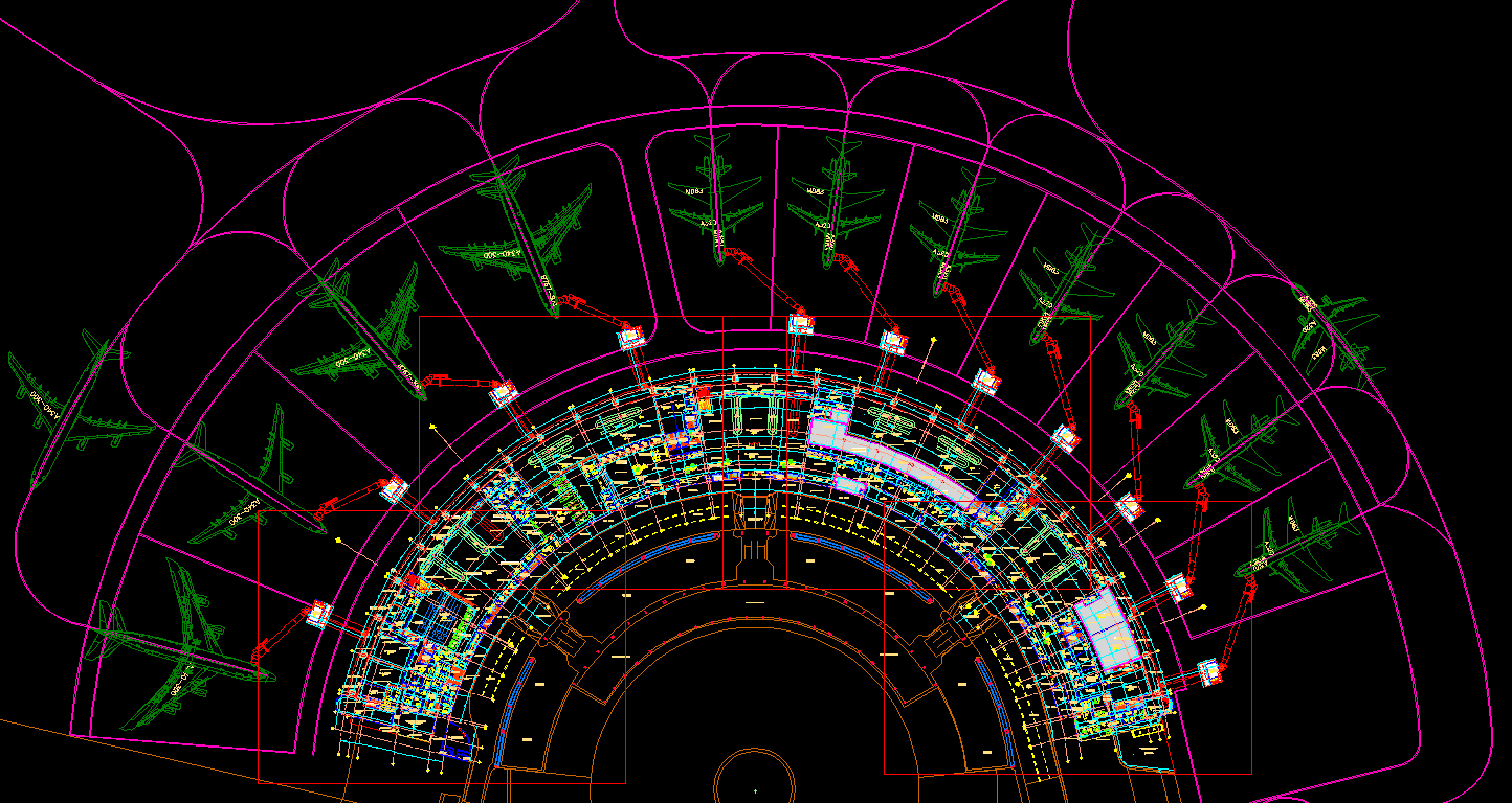 Airport Terminal AutoCAD Drawing with Aircraft Layout and Plan