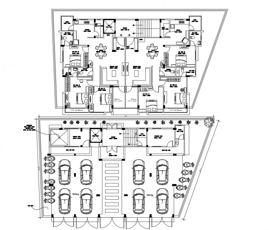 3bhk apartment blocks detail 2d view autocad file