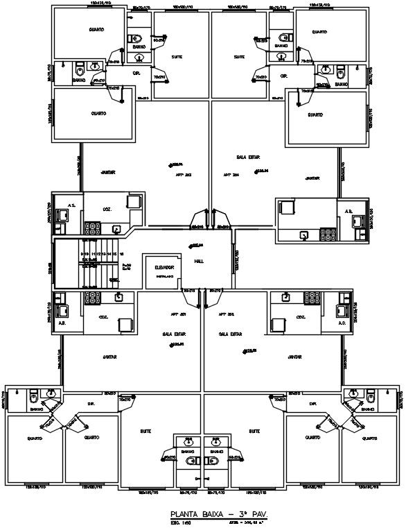 3bhk house plan CAD drawing