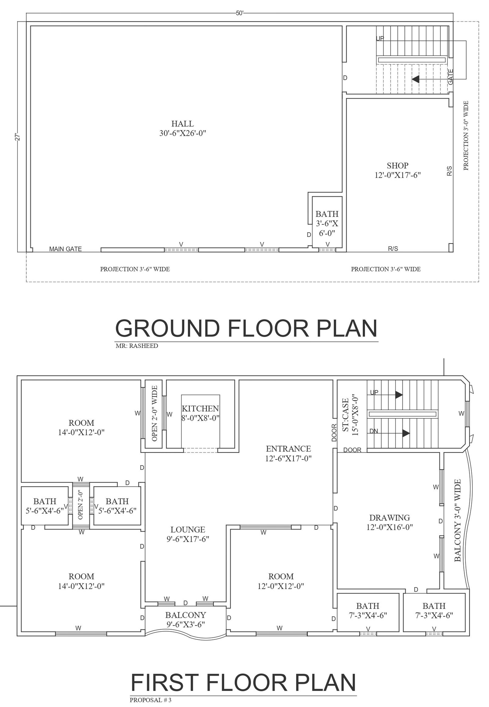 3bhk house plan with balcony design DWG autoCAD drawing