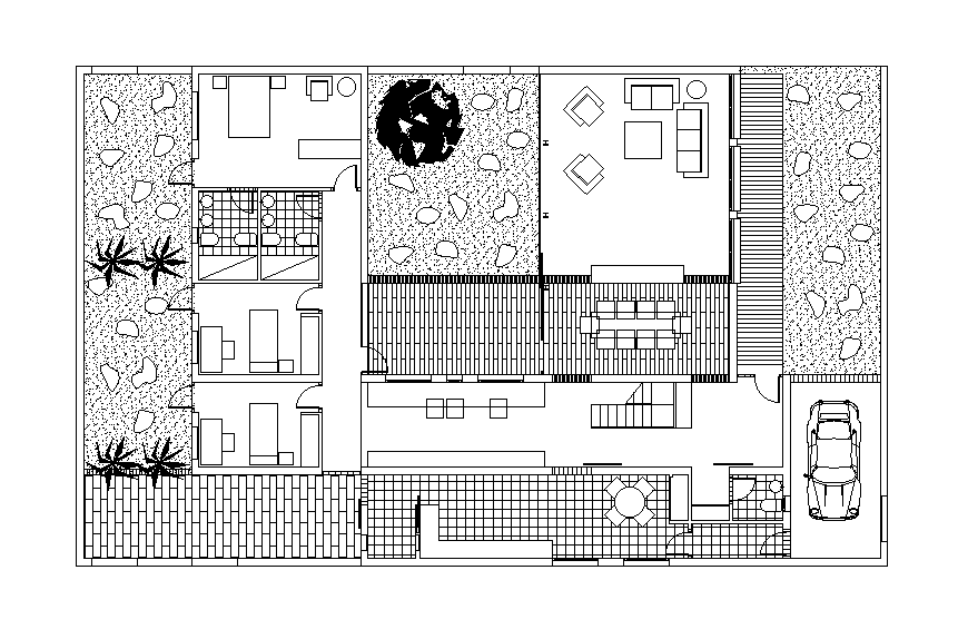 3bhk house with car parking plan is given in this Autocad drawing file. Download now.