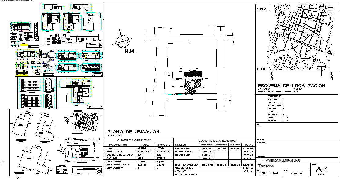 House Design DWG with Location Plan and Multifamily Layout Details